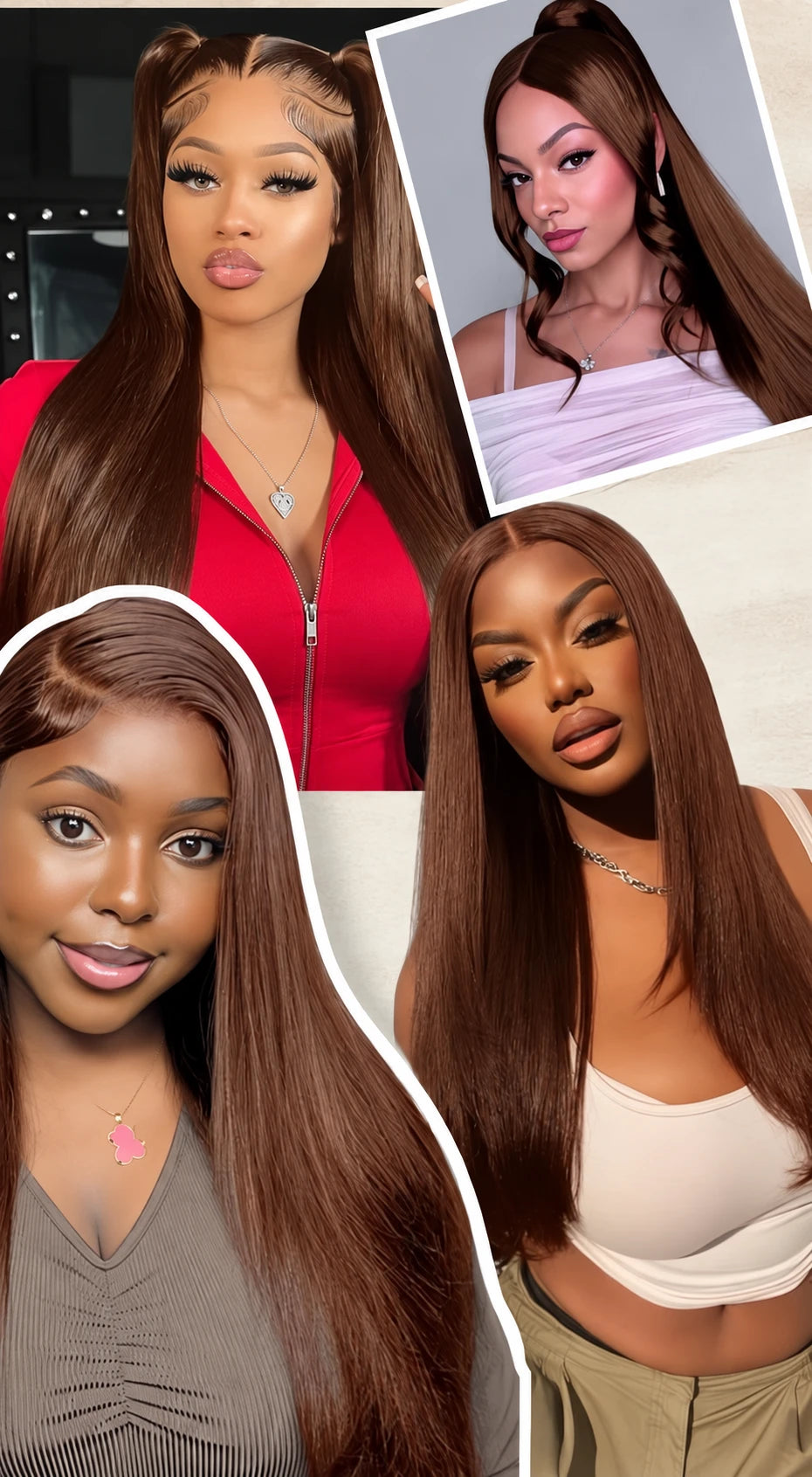 Women's Chocolate Brown Bone Straight Human Hair Lace Wig — product view