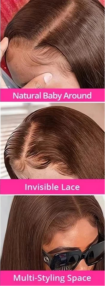 Women's Chocolate Brown Bone Straight Human Hair Lace Wig — product view