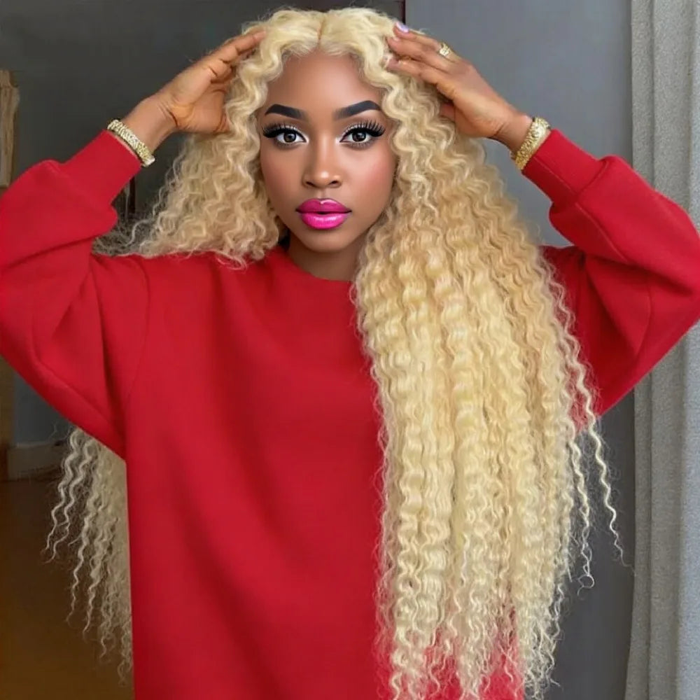 Women's Blonde Deep Wave Human Hair Lace Wig — product view