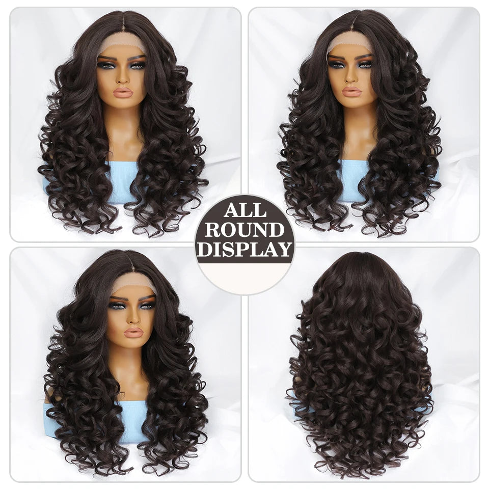 Black Brown Curly Wig Synthetic Lace Front Wig Blonde Orange Lace Wig - OSASCO