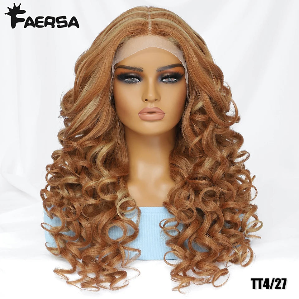 Black Brown Curly Wig Synthetic Lace Front Wig Blonde Orange Lace Wig - OSASCO