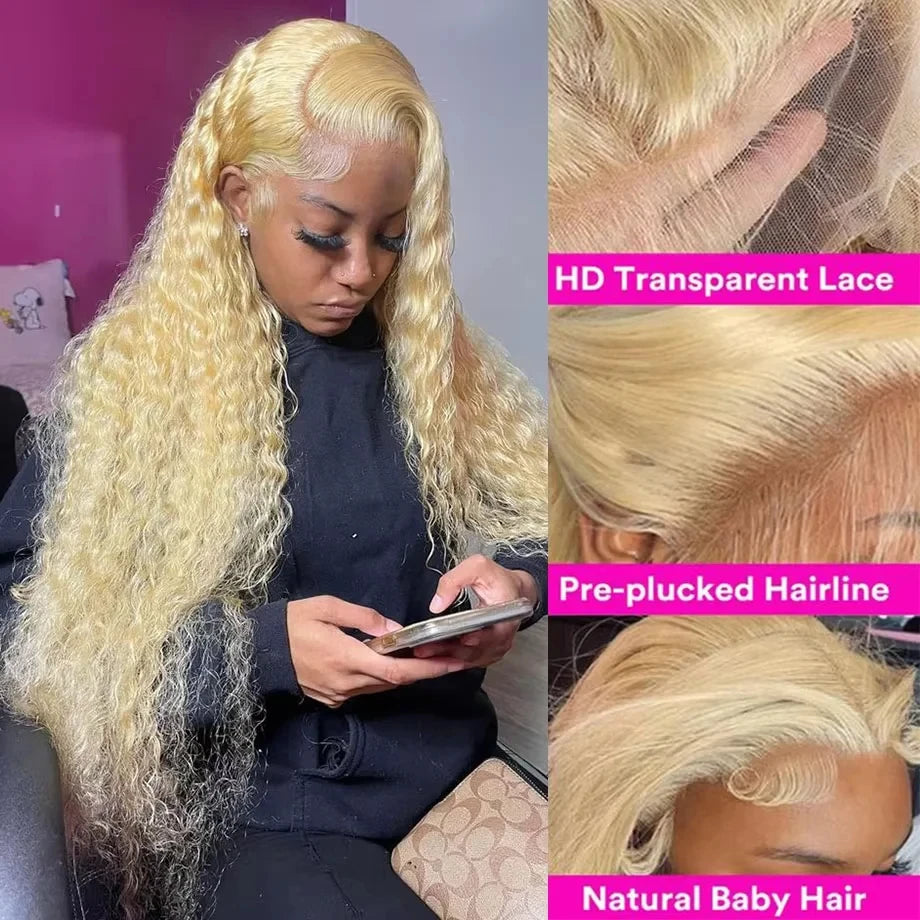 Women's Blonde Deep Wave Human Hair Lace Wig — product view