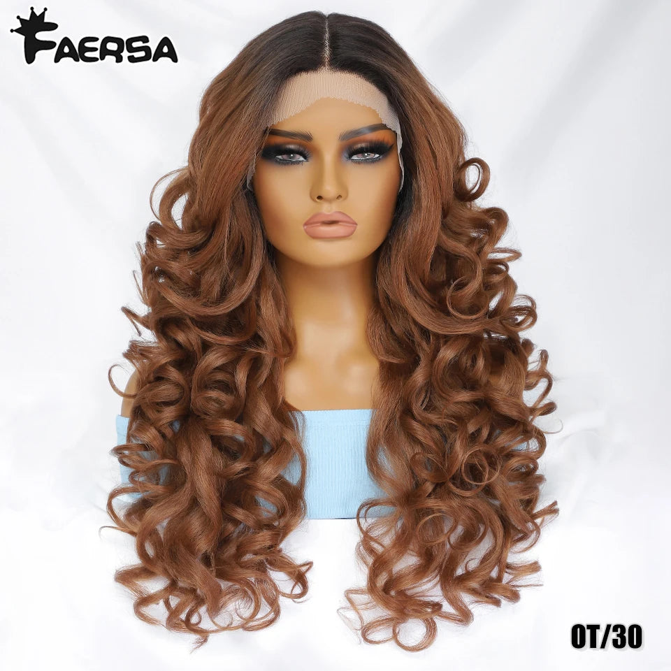 Black Brown Curly Wig Synthetic Lace Front Wig Blonde Orange Lace Wig - OSASCO